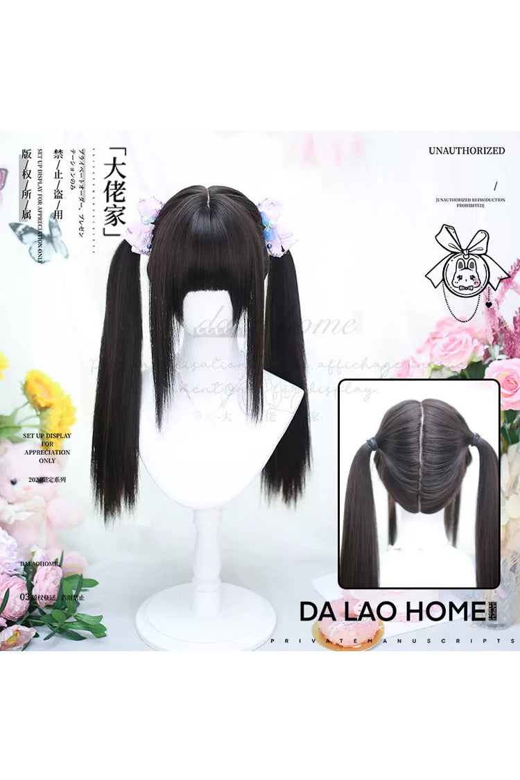 Black/Brown Secondary Long Straight Double Ponytail Sweet Lolita Wigs - Product - 4