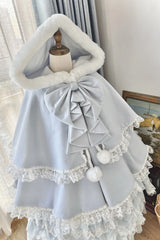 [Velvet Butterfly] Ruffle Bowknot Lace Hooded Sweet Lolita Dress Cloak Coat 4 Colors - Product - 3