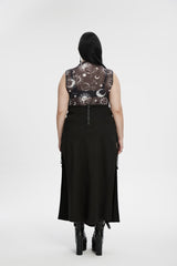 Black Sleeveless Printed Mesh Eyelet Women's Gothic Top - Product - 2