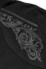 Black Stand Collar Long Lantern Sleeves Floral Jacquard Men's Gothic Blouse - Product - 5