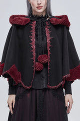 Black Gothic Petal-Shaped Double-Faced Contrast Women's Wool Hooded Shawl - Black - 1