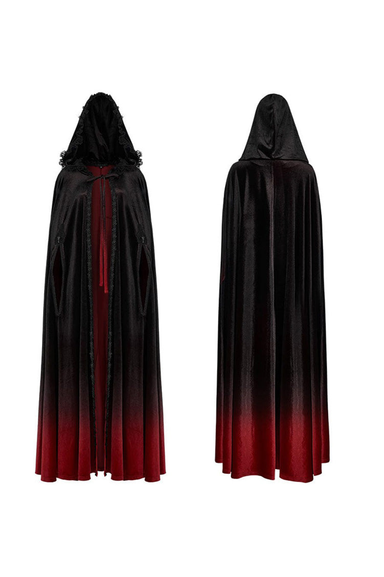 Black/Red Gothic Palace Gorgeous Straps Fantasy Gradient Skirt Large Open Sleeves Hooded Women's Cloak - Product - 5