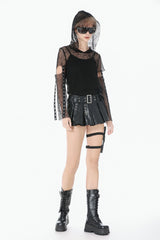 Black Low Waisted Eyelet Women's Punk Shorts with Asymmetric Pleated Belt - Product - 8