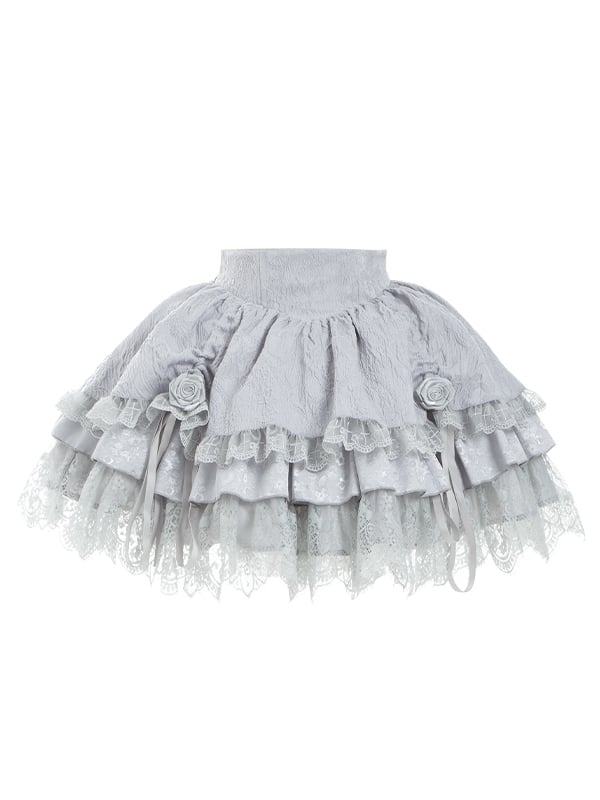 Silver-Gray Gothic Witch Lolita Layered Skirt Set detail view 2