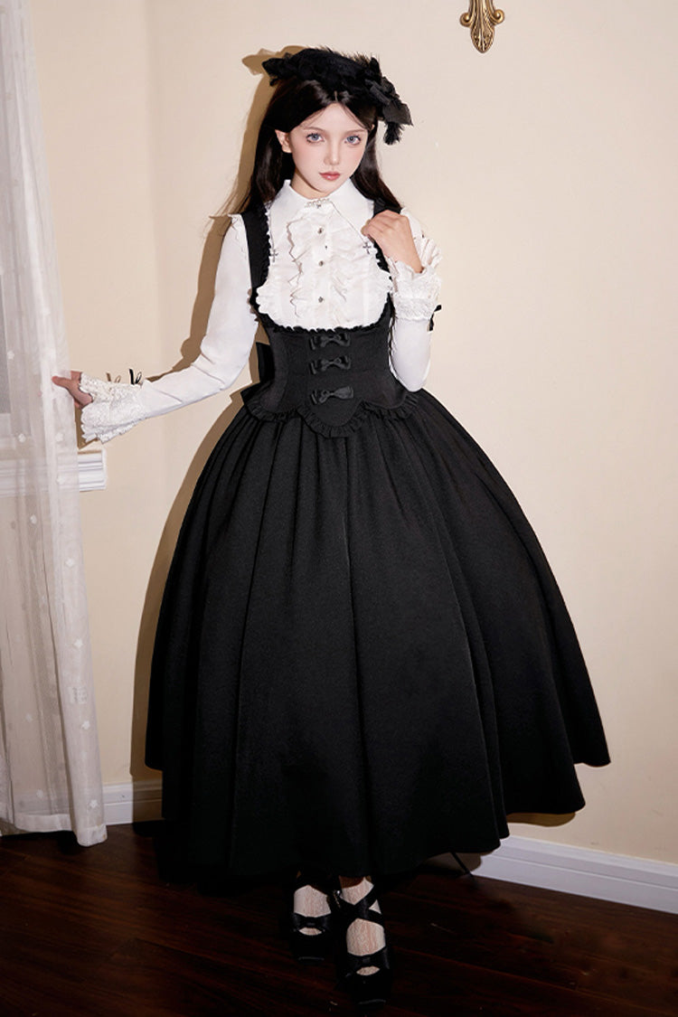 Black [Silent Words] Ruffle Bowknot Classic Lolita Jsk Push-Up Dress - Black - 1