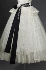 White [Glass Flower House] Halterneck Ruffled Embroidered Bow Classic Lolita Jsk Dress - Product - 5