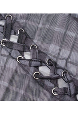 Asymmetrical Cutout Neckline Strap Design Plaid Mesh Women's Punk T-Shirt - Product - 11