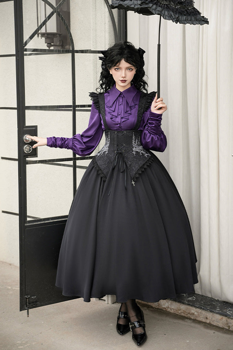 Black [Night of Thorns] Sleeveless Embroidery Lace-Up Gothic Lolita Strap Breast Support Dress 2 Versions - Product - 6