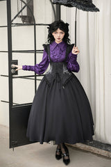Black [Night of Thorns] Sleeveless Embroidery Lace-Up Gothic Lolita Strap Breast Support Dress 2 Versions - Product - 6