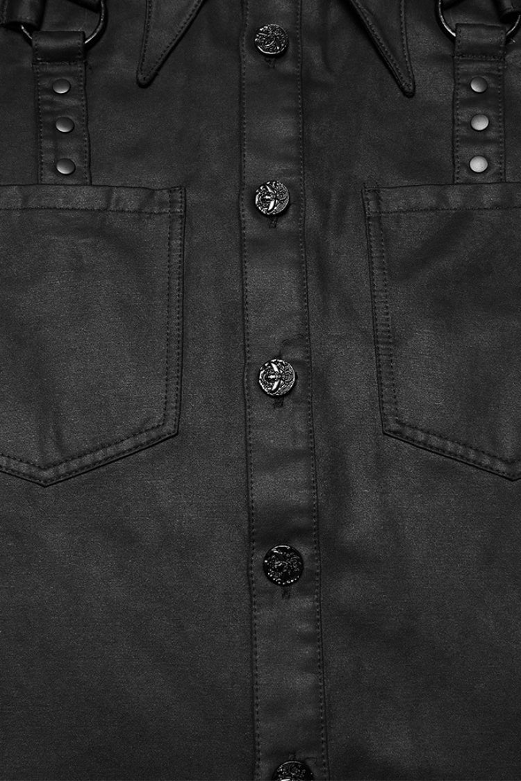 Black Bat Collar Long Sleeves Irregular Men's Punk Blouse - Product - 6