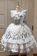 Bleu Conte de Fées Avent Multicouche Volant nœud Dentelle Douce Princesse Magnifique Étagé (Robe Seulement) vue détaillée 2