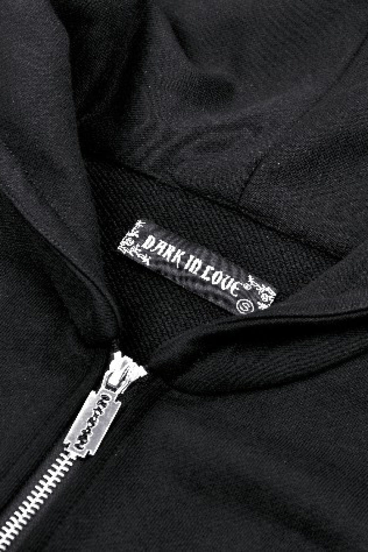 Black Long Sleeves Zippered Women's Gothic Batwing Hoodie - Product - 14