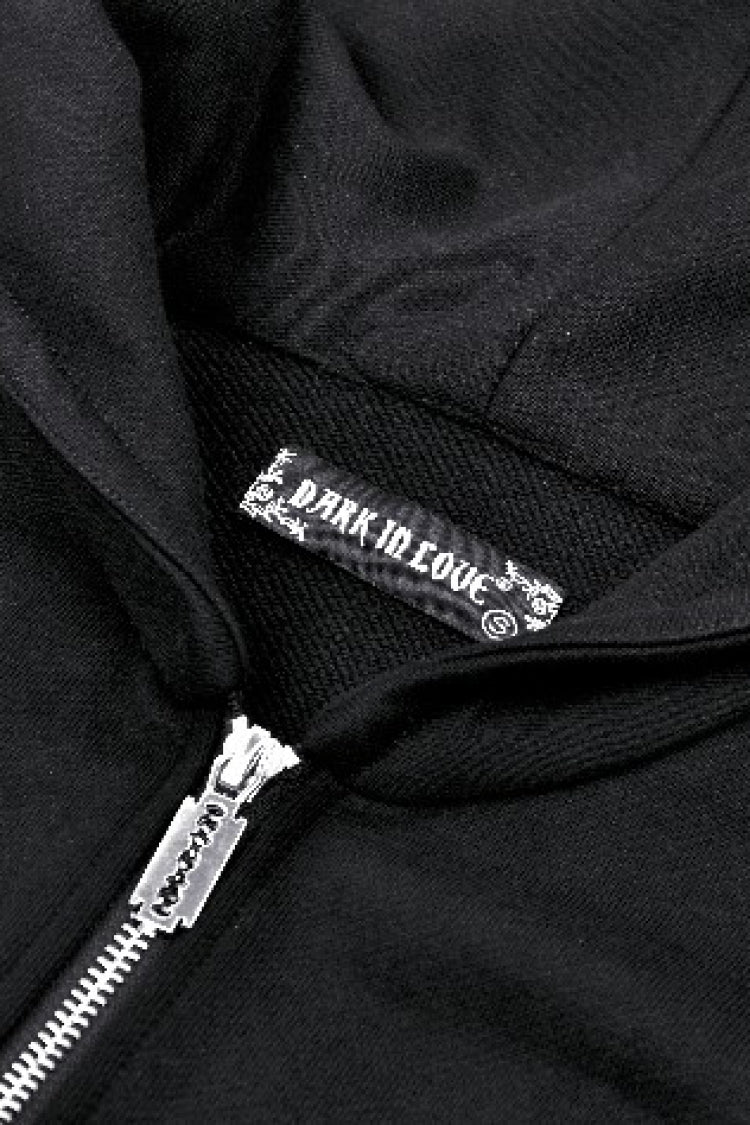 Black Long Sleeves Zippered Women's Gothic Batwing Hoodie - Product - 14