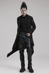 Black Long Sleeves Loose type Pleated Mens Steampunk Hooded Long Coat - Product - 3