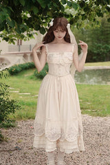 Apricot [Fantasy Butterfly] Triple-Layered Ruffle Embroidery Bowknot Lace Sweet Princess Lolita Jsk Dress - Product - 15