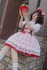 [Wave Candy] Triple-Layered Print Ruffle Bowknot Sweet Lolita Skirt 3 Colors - Product - 6