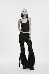 Black Printed Slim Fit Strappy Women's Punk Cool Vest - Product - 1