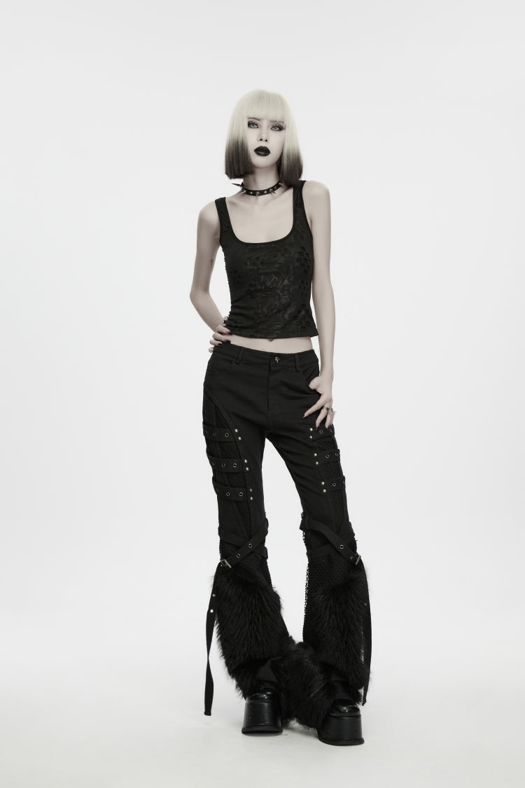 Black Printed Slim Fit Strappy Women's Punk Cool Vest - Product - 1