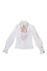 Black/White [Oath Knight] Lapel Collar Long Sleeves Ruffled Embroidered Gothic Ouji Lolita Set - Top(Only) - 12
