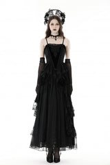 Black Sleeveless Floral Embroidered Velvet Women's Gothic Corset - Black - 1