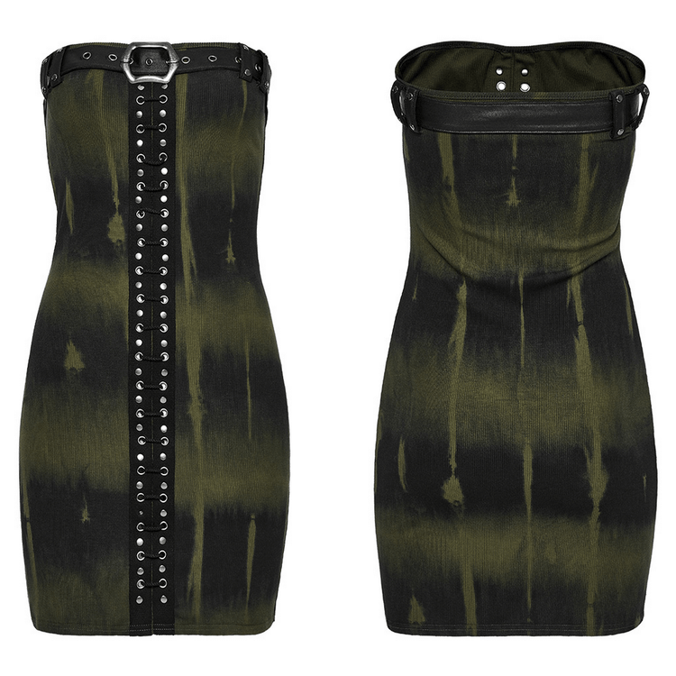 Elastic Rib Fabric Dress with Tie-Dye Print and Drawstring - image 3