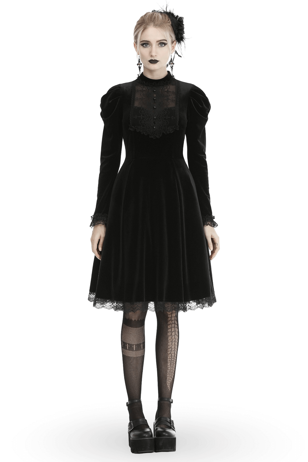Elegance Gothic Black Lace Velvet Dress for Dark Style - image 1