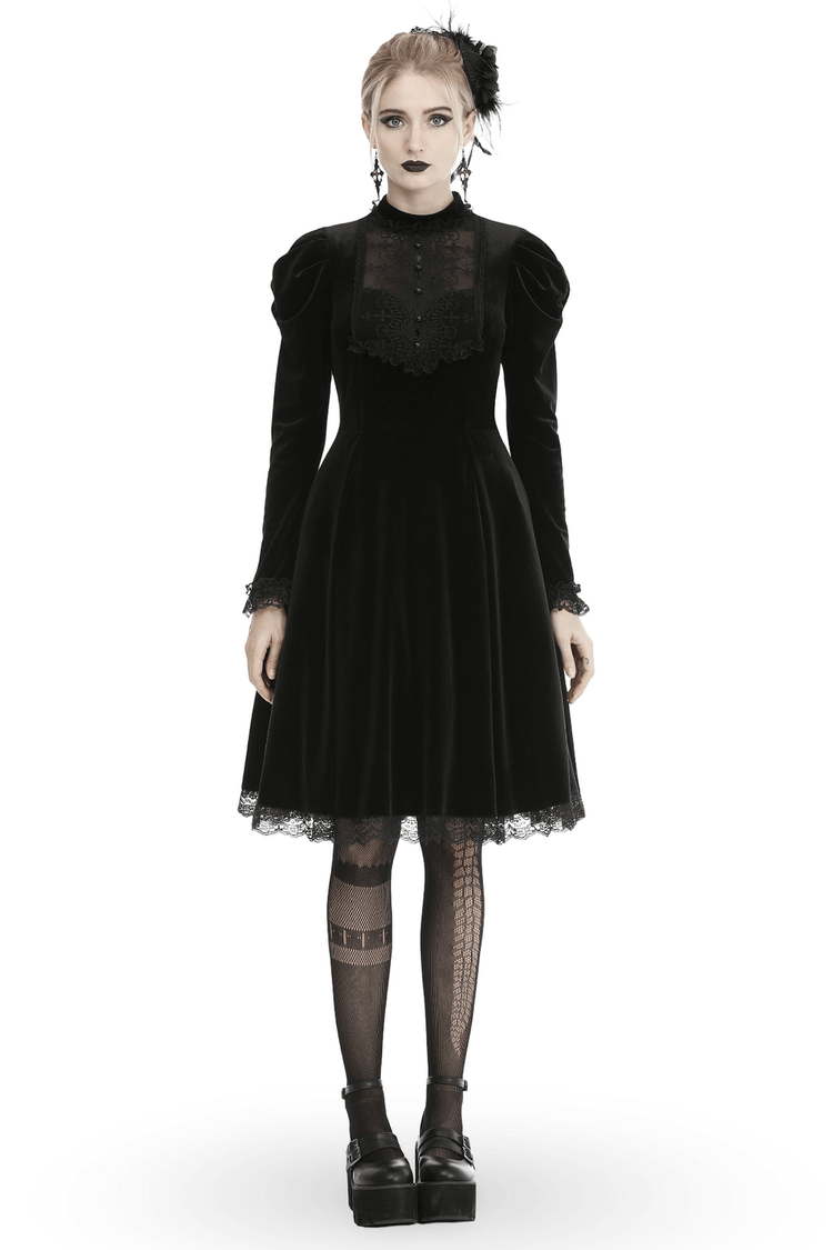 Elegance Gothic Black Lace Velvet Dress for Dark Style - image 1