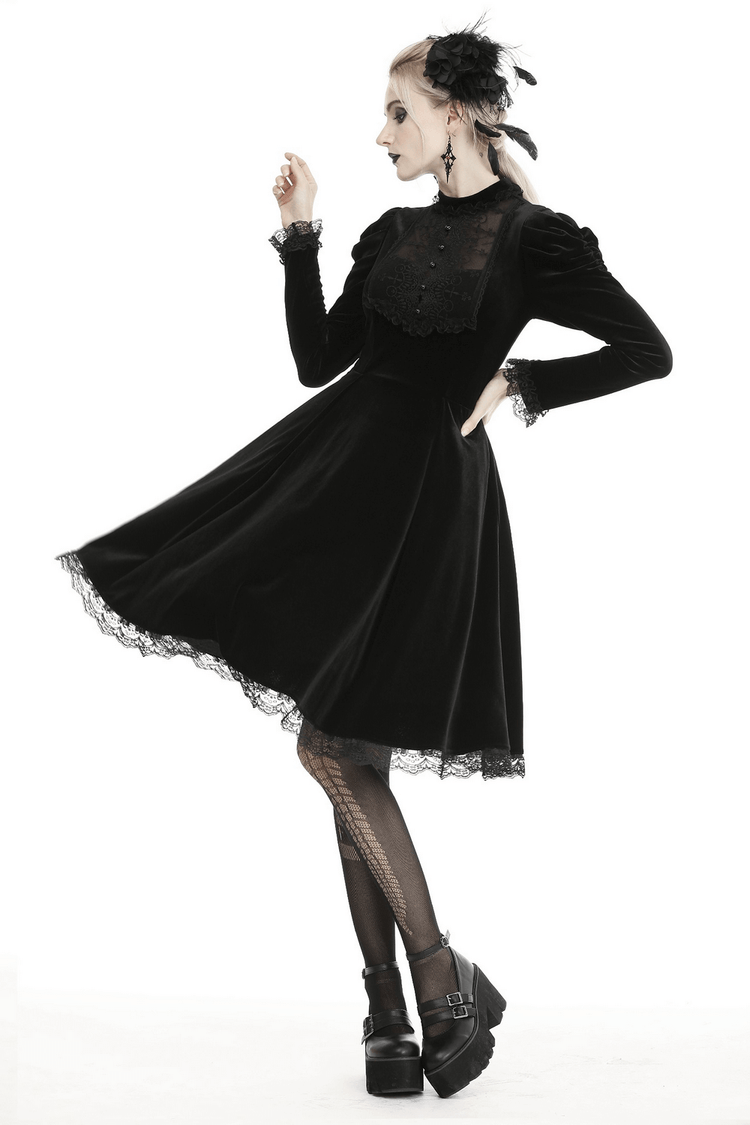 Elegance Gothic Black Lace Velvet Dress for Dark Style - image 13
