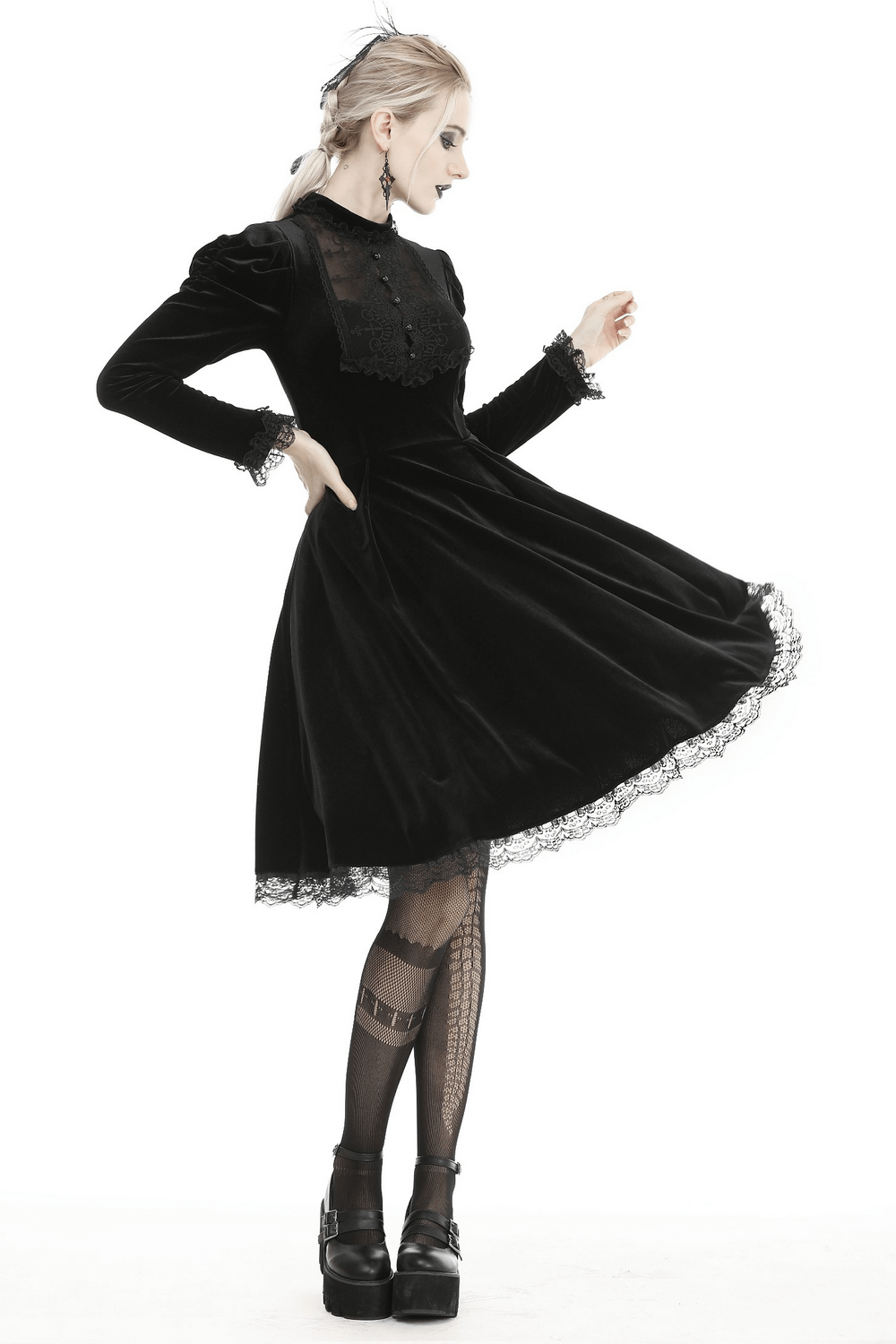 Elegance Gothic Black Lace Velvet Dress for Dark Style - image 15