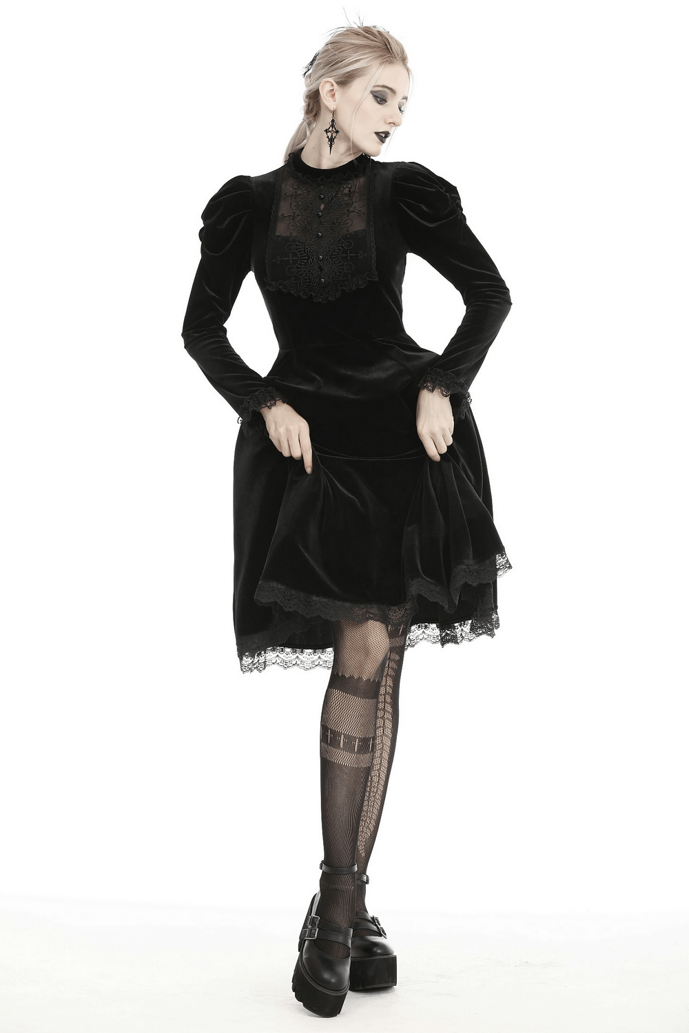 Elegance Gothic Black Lace Velvet Dress for Dark Style - image 14