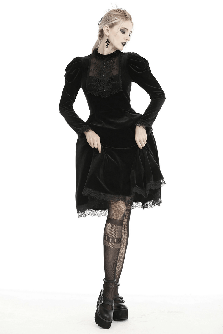 Elegance Gothic Black Lace Velvet Dress for Dark Style - image 14