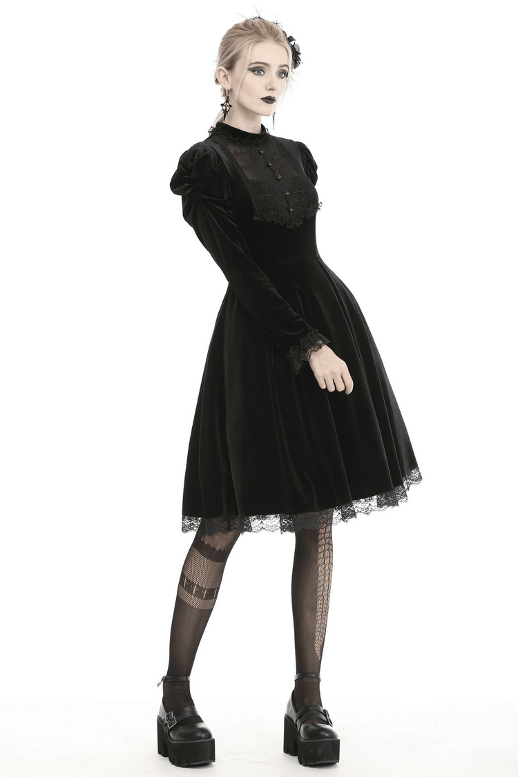 Elegance Gothic Black Lace Velvet Dress for Dark Style - image 16