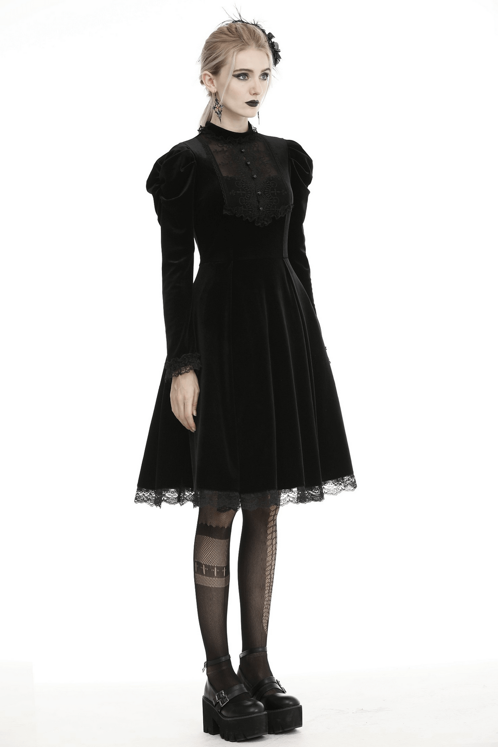 Elegance Gothic Black Lace Velvet Dress for Dark Style - image 12