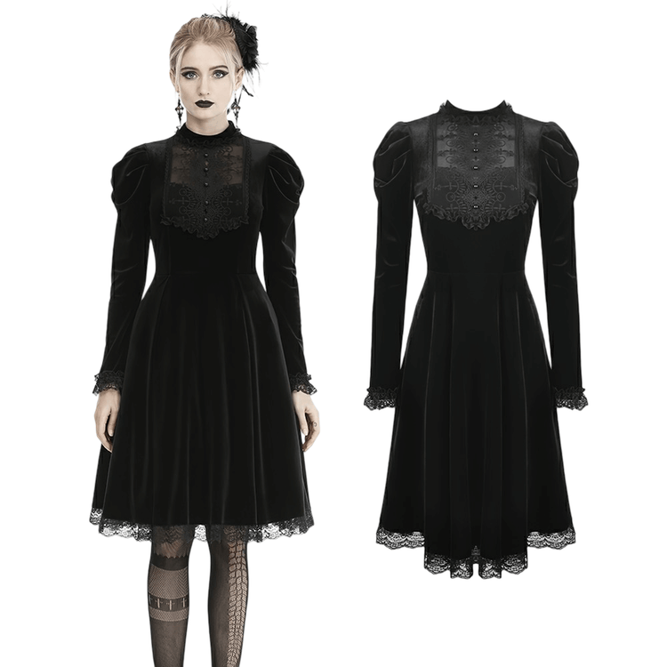 Elegance Gothic Black Lace Velvet Dress for Dark Style - image 3
