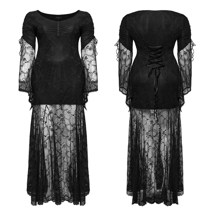 Elegant Black Gothic Lace Dress with Knitted Fabric - image 3