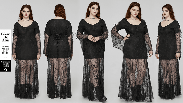 Elegant Black Gothic Lace Dress with Knitted Fabric - image 13