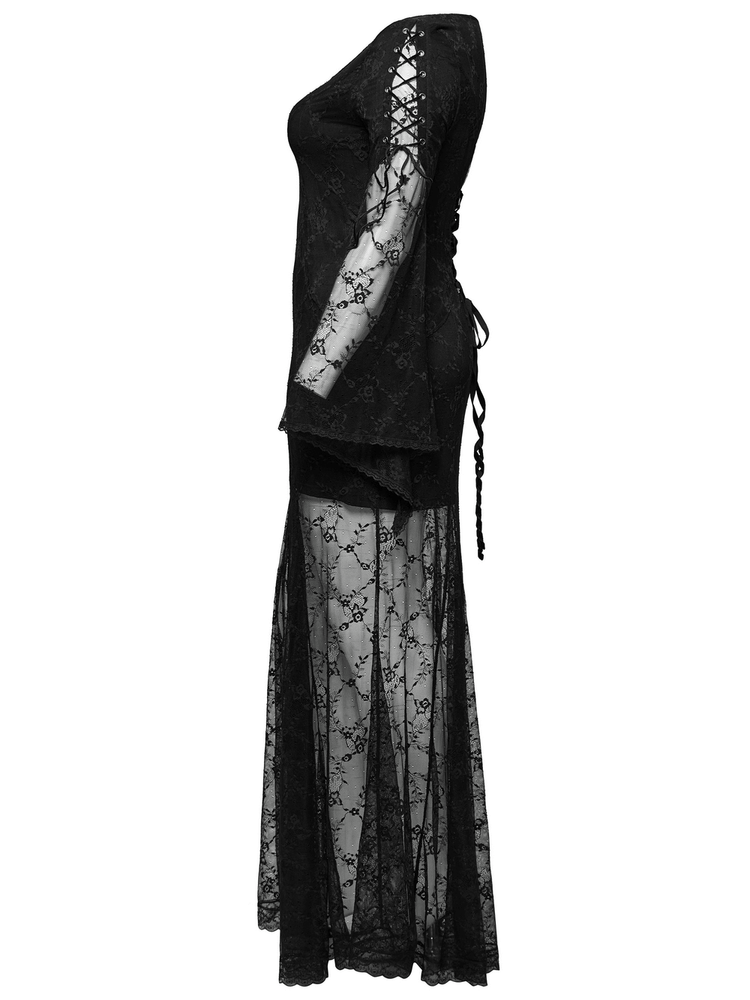 Elegant Black Gothic Lace Dress with Knitted Fabric - image 5