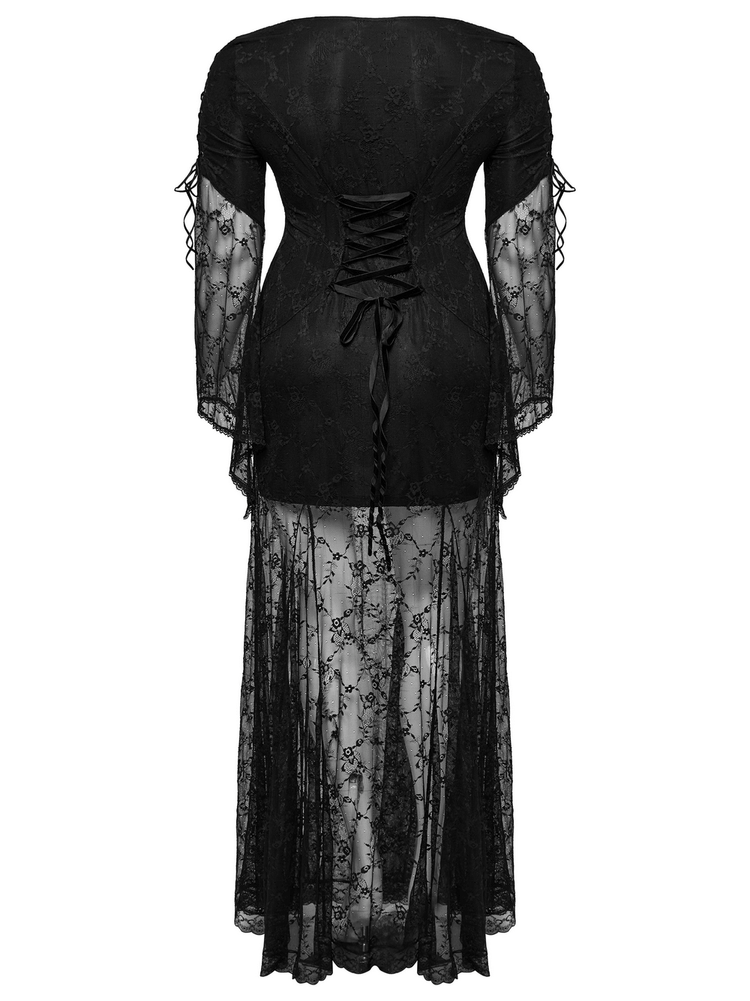 Elegant Black Gothic Lace Dress with Knitted Fabric - image 6