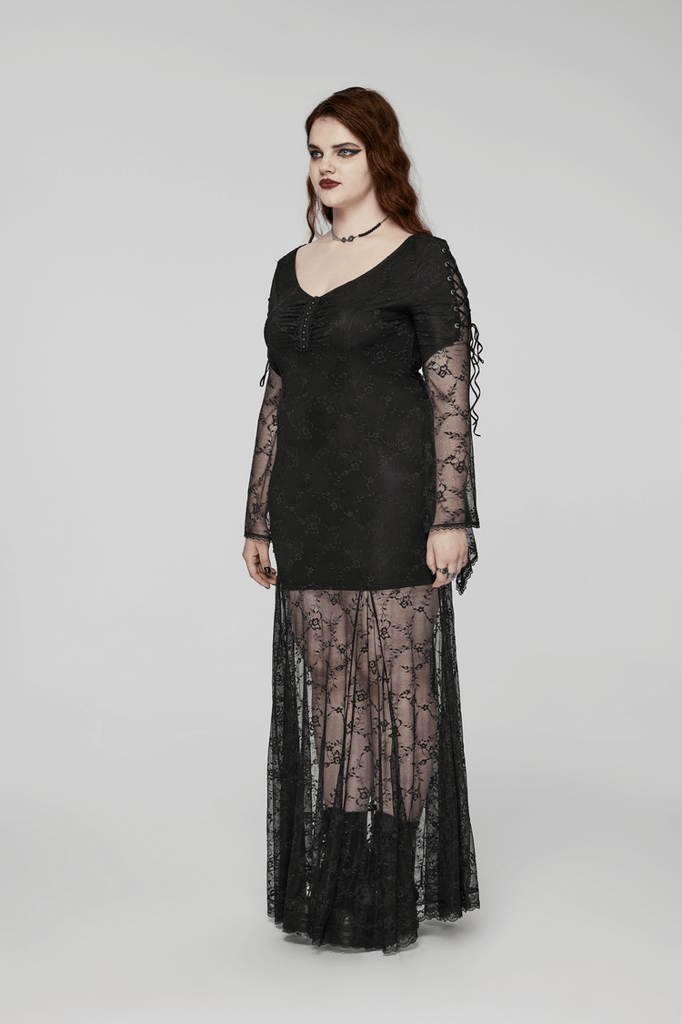 Elegant Black Gothic Lace Dress with Knitted Fabric - image 11