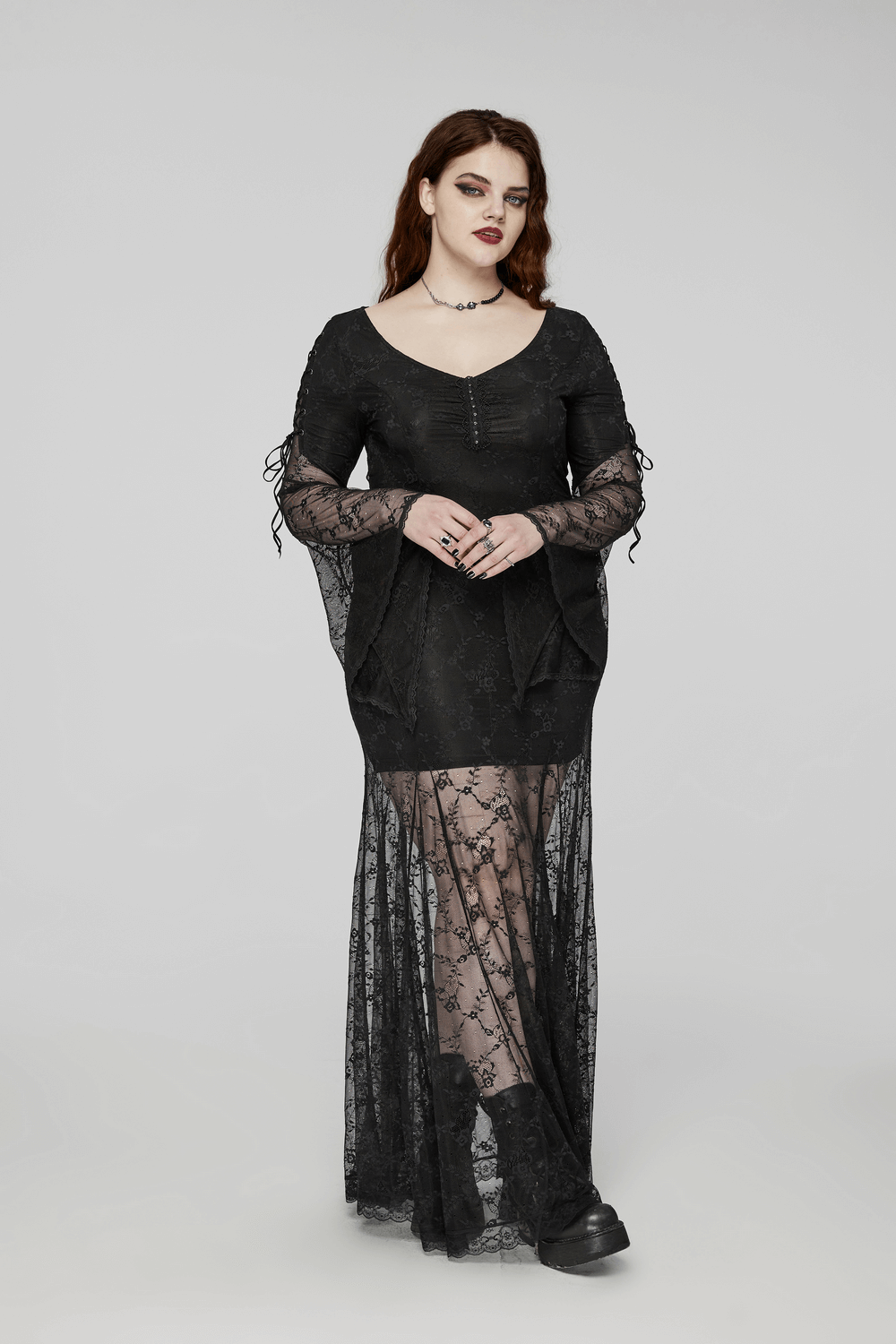 Elegant Black Gothic Lace Dress with Knitted Fabric - image 12