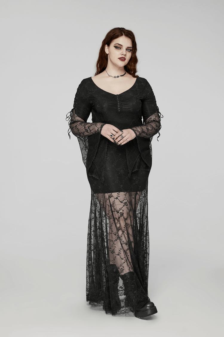 Elegant Black Gothic Lace Dress with Knitted Fabric - image 12