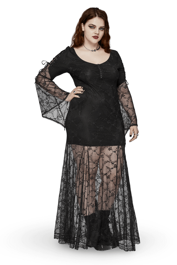 Elegant Black Gothic Lace Dress with Knitted Fabric - image 1