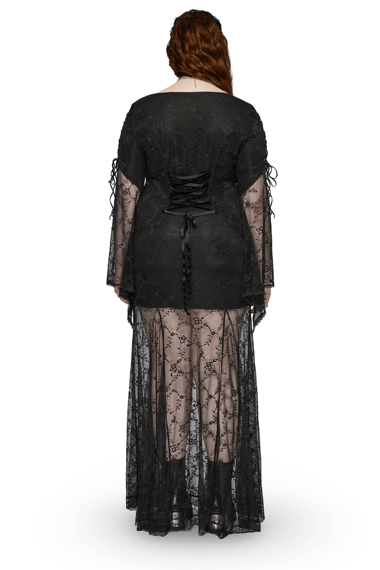 Elegant Black Gothic Lace Dress with Knitted Fabric - image 2