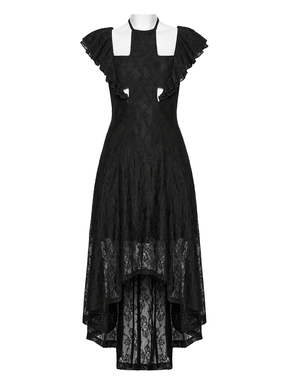 Elegant Black Gothic Lace High Low Hollow Ruffle Dress - image 4