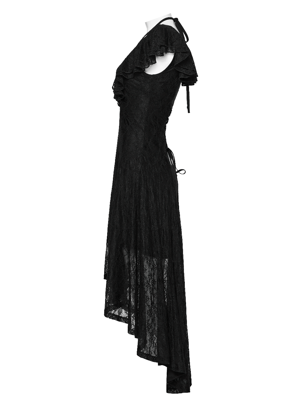 Elegant Black Gothic Lace High Low Hollow Ruffle Dress - image 5