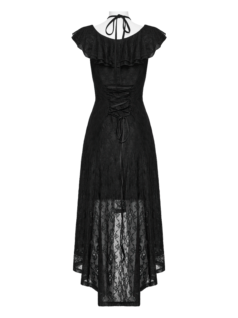 Elegant Black Gothic Lace High Low Hollow Ruffle Dress - image 6