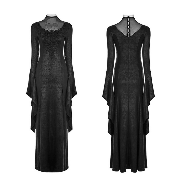 Elegant Black Gothic Mesh Lace High Slit Witch Dress - image 3