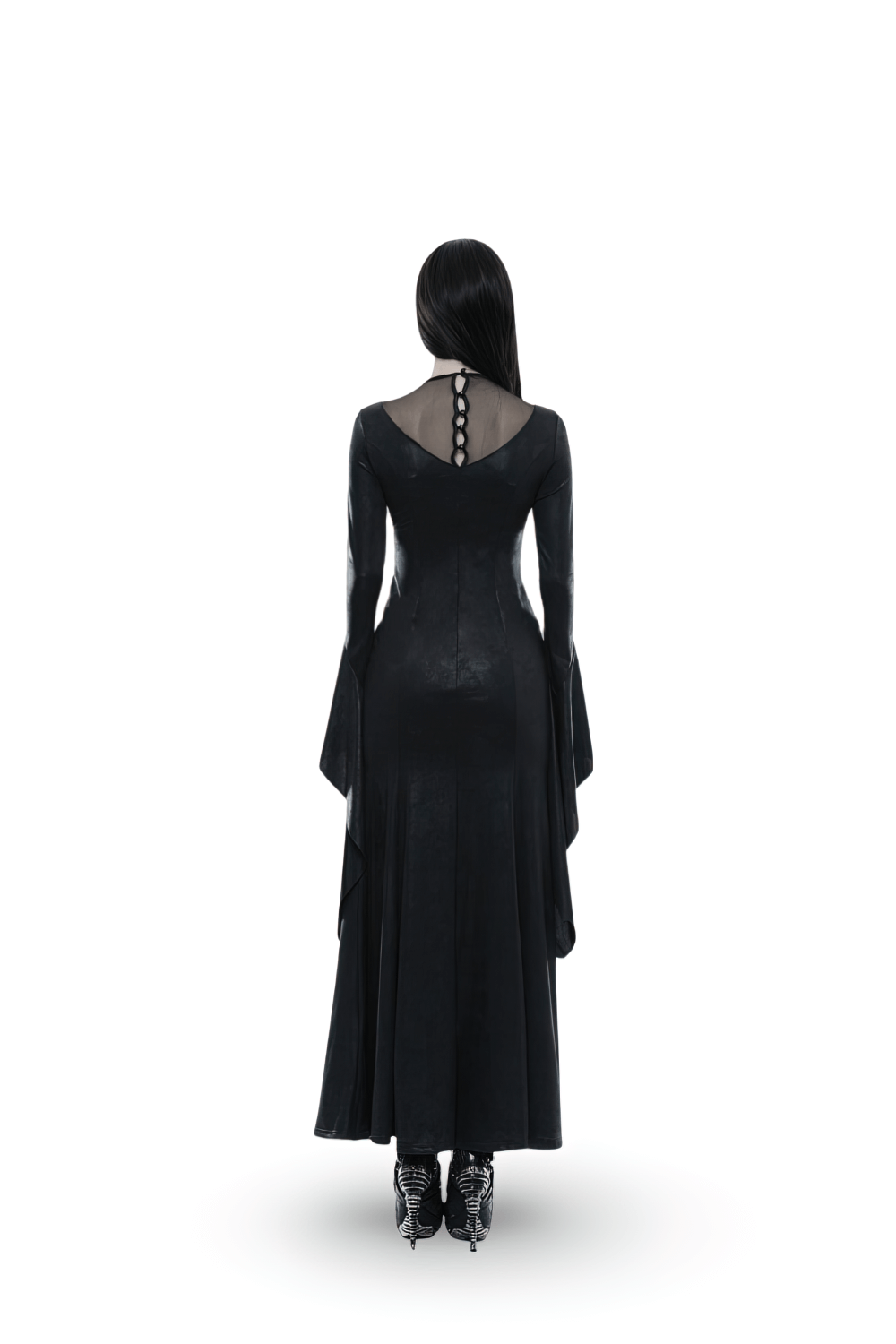 Elegant Black Gothic Mesh Lace High Slit Witch Dress - image 2