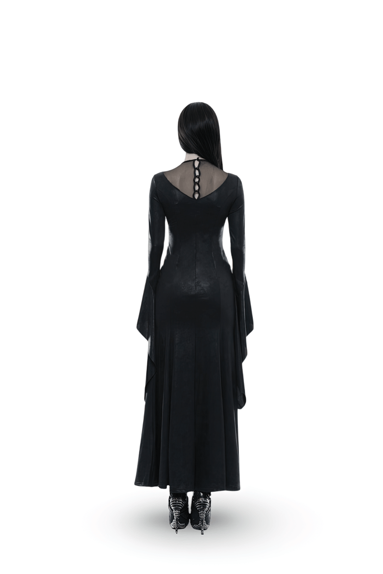 Elegant Black Gothic Mesh Lace High Slit Witch Dress - image 2