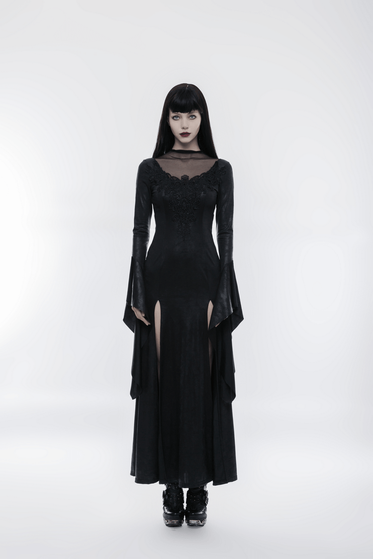 Elegant Black Gothic Mesh Lace High Slit Witch Dress - image 11